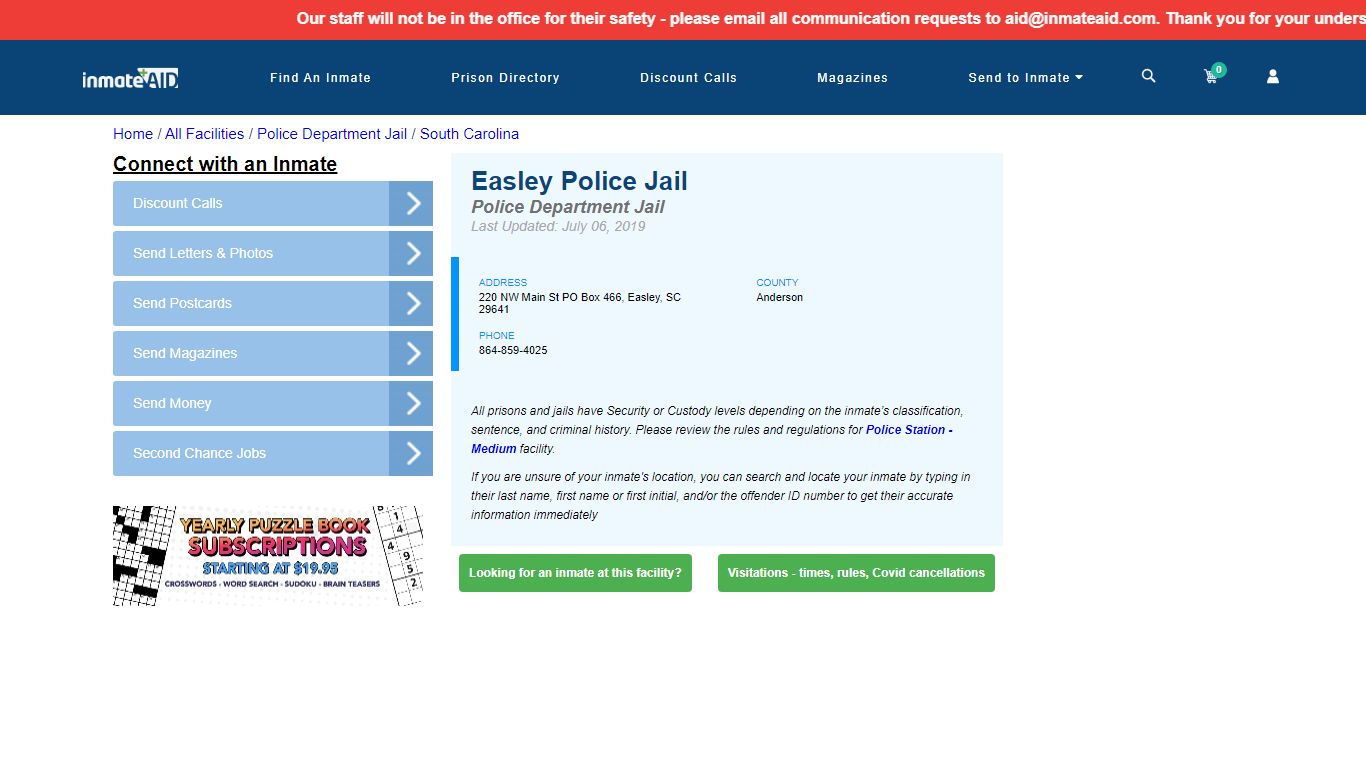 Easley Police Jail & Inmate Search - Easley, SC