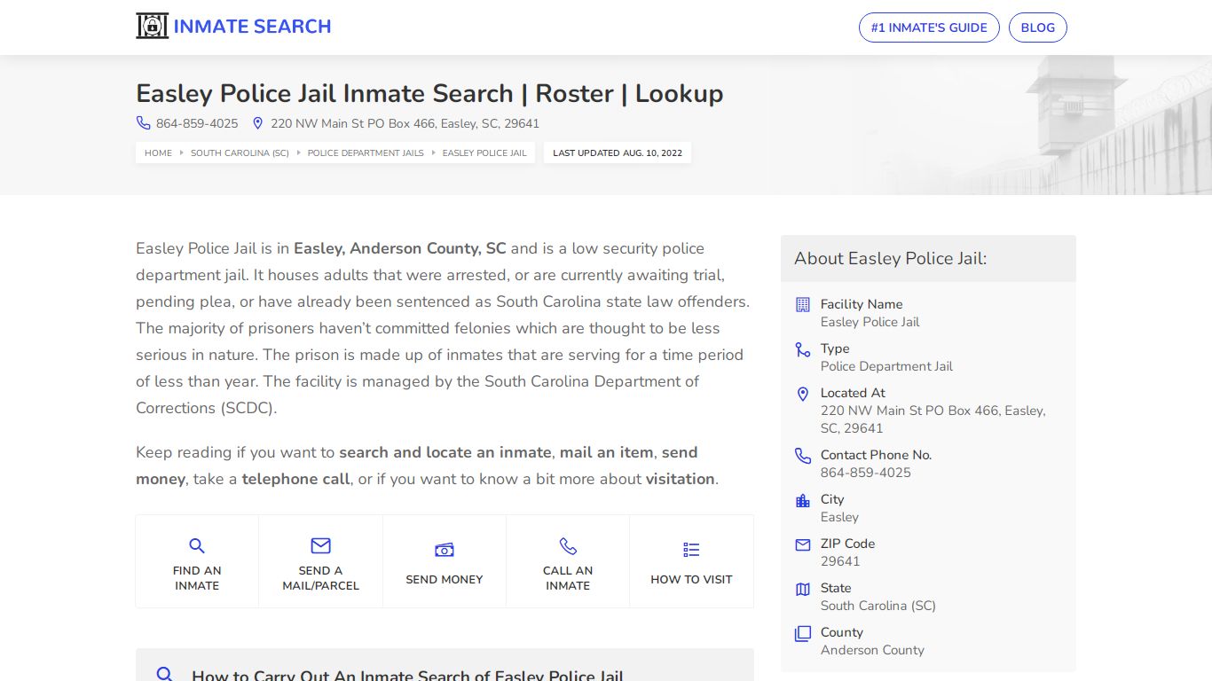 Easley Police Jail Inmate Search | Roster | Lookup