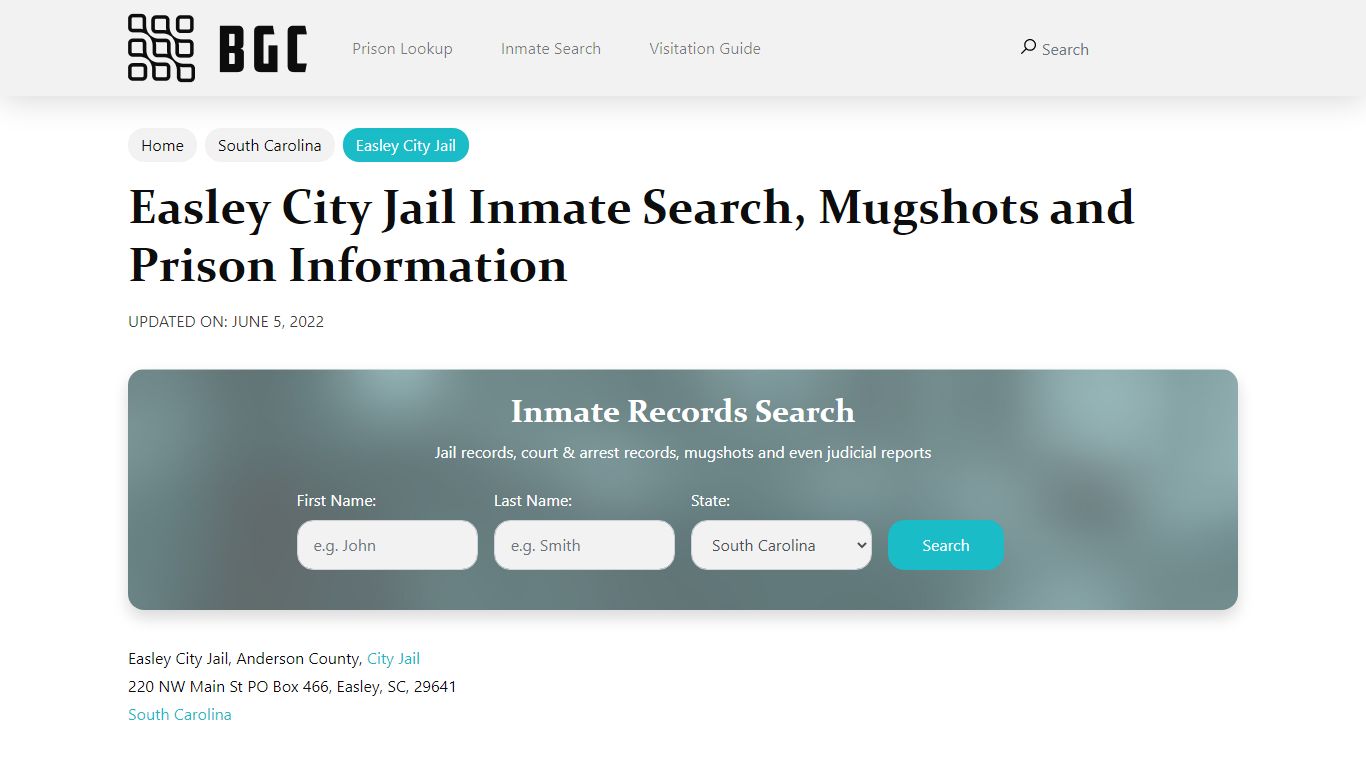 Easley City Jail Inmate Search, Mugshots, Visitation ...